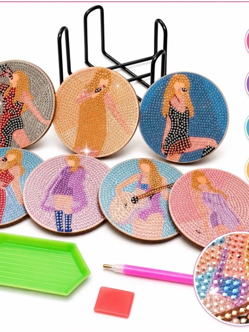 Taylor Swift  Inspired Diamond Art Coaster Set 8pc DIY Kit w Holder Gift